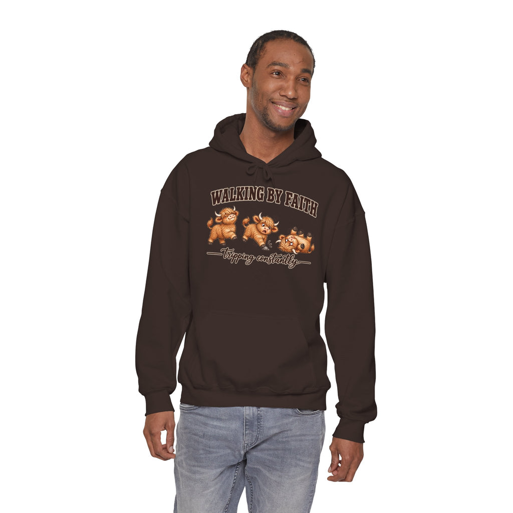 Walking by Faith Christian Highland Cow Hoodie
