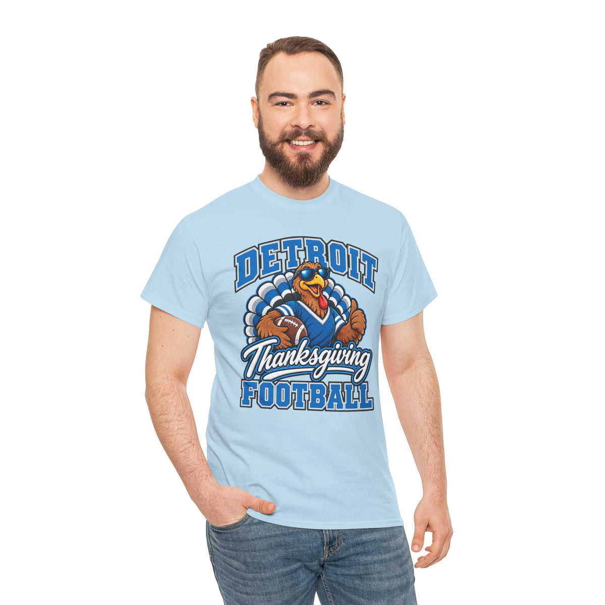 Detroit Thanksgiving Football Tee — Turkey Mascot Game Day Shirt