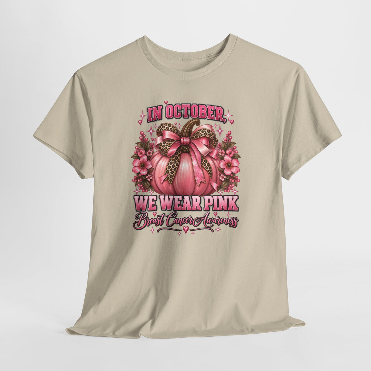 Breast Cancer Awareness T-Shirt — "In October We Wear Pink" Pumpkin Design