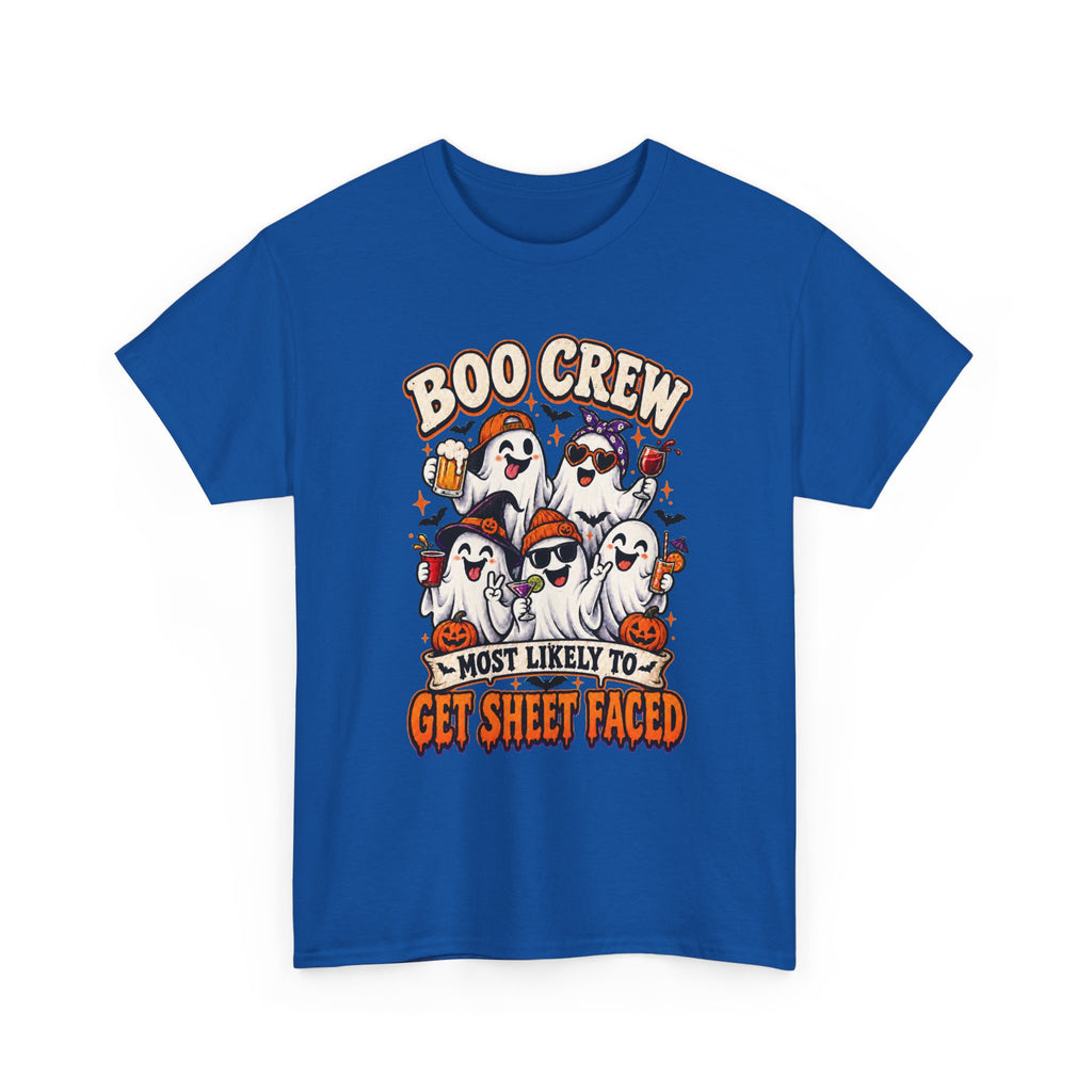 Boo Crew Halloween T-Shirt — “Most Likely to Get Sheet Faced” Funny Ghost Party Tee