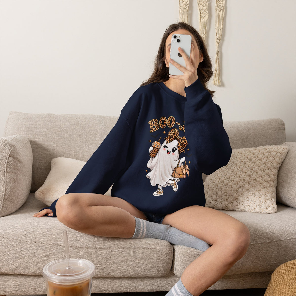 Boo-Jee Leopard Ghost Sweatshirt — Cute Halloween Graphic Crewneck