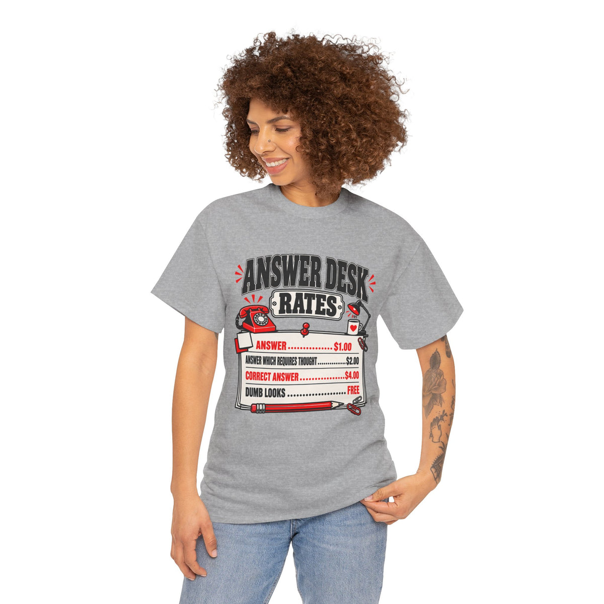 Answer Desk Rates T-Shirt — Funny Help Desk IT Support Tee ("Answer 1.00, Correct Answer 4.00")