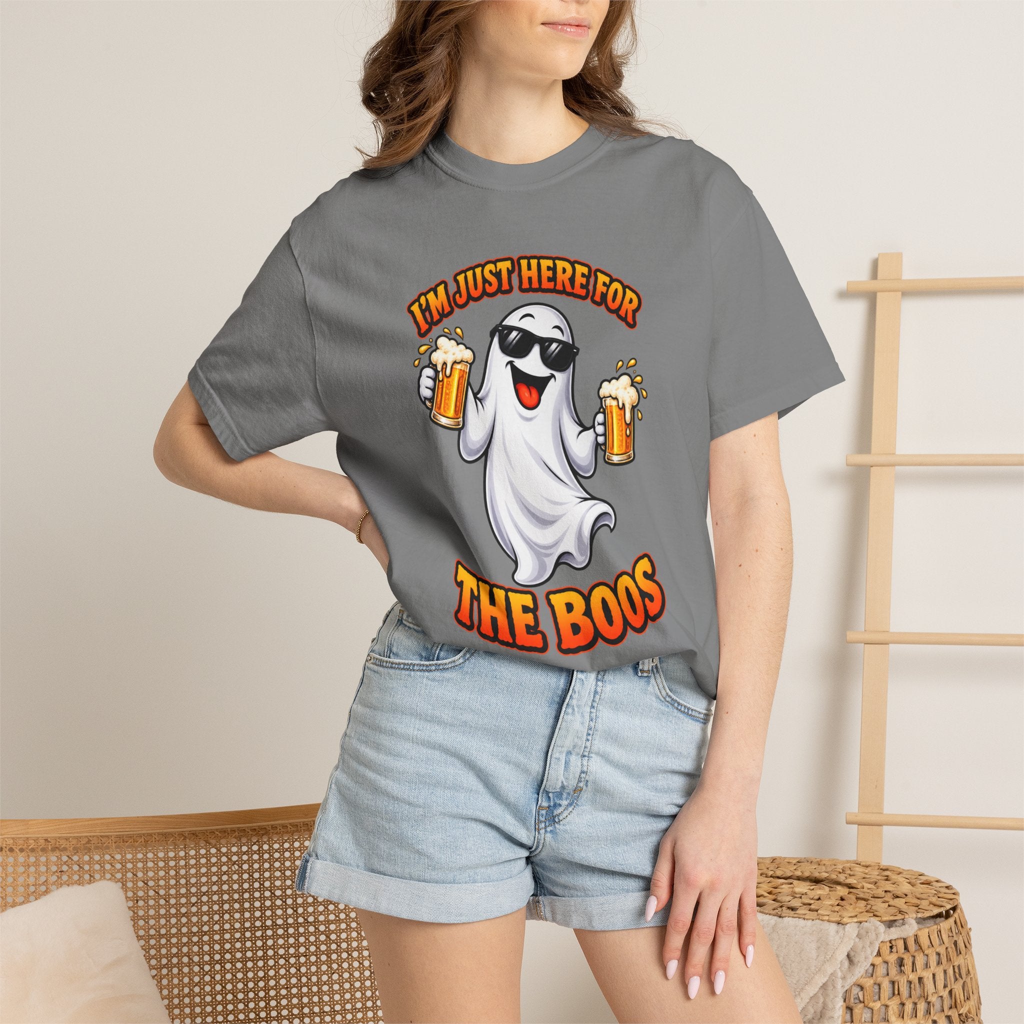 Halloween Beer Ghost T-Shirt - "I'm Just Here For The Boos" Party Tee