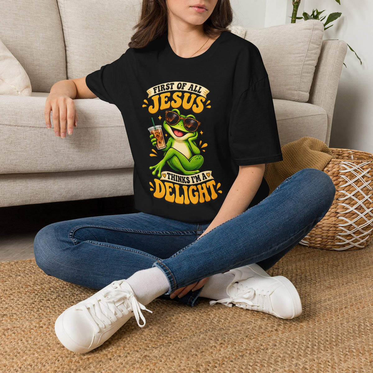 Jesus Frog T-Shirt — "First of All Jesus" Cute Frog Christian Tee