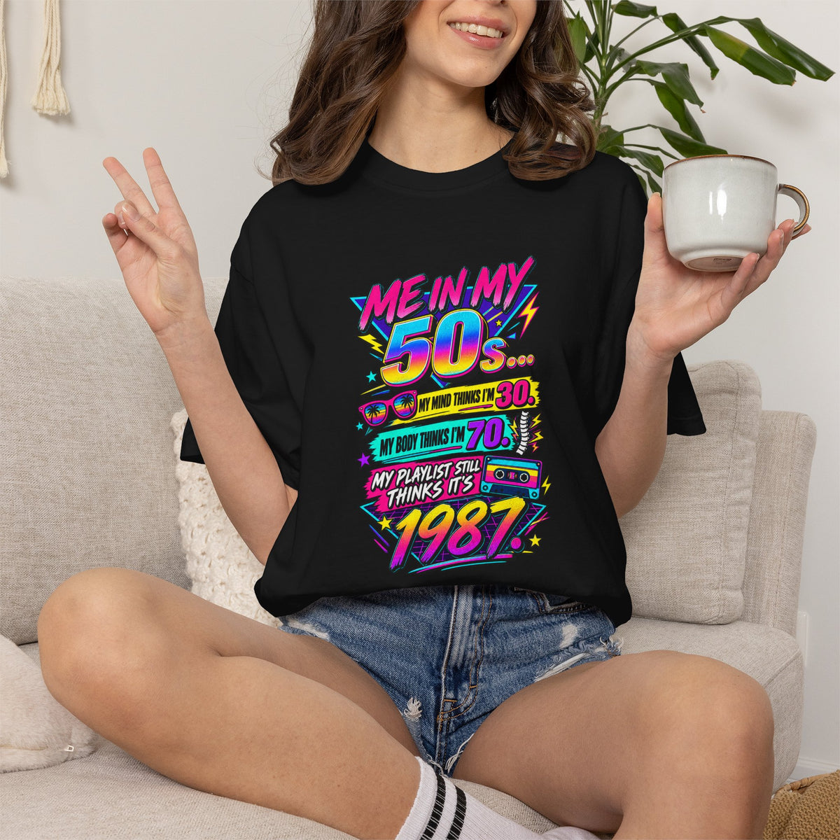 50th Birthday T-Shirt — "Me in My 50s... My Playlist Still Thinks It’s 1987" Retro Graphic Tee