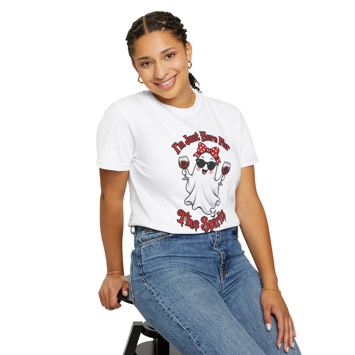 Wine Ghost T-Shirt — "I'm Just Here For The Spirits" Halloween Tee