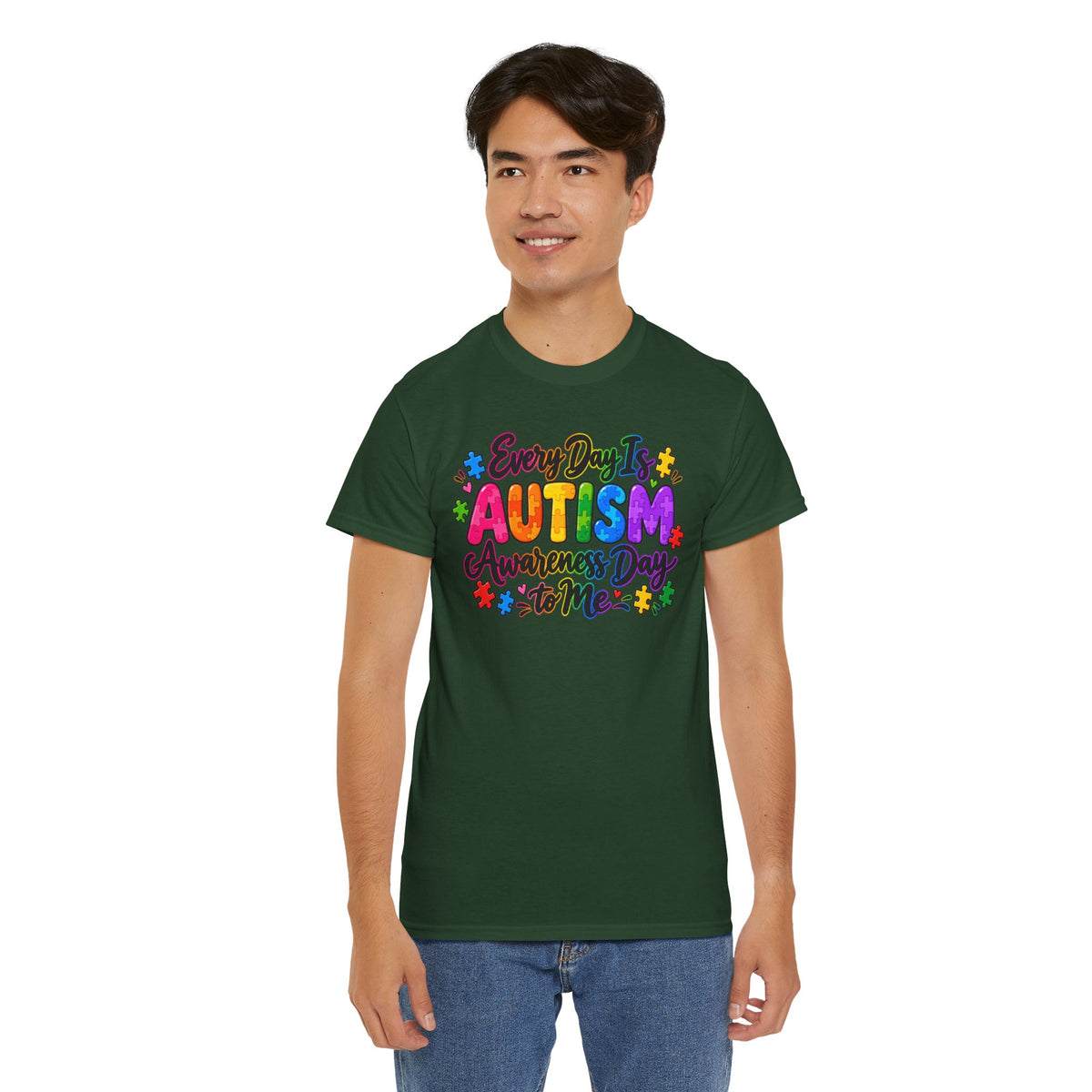 Autism Awareness T-Shirt — "Every Day Is Autism Awareness Day to Me" Colorful Puzzle Tee