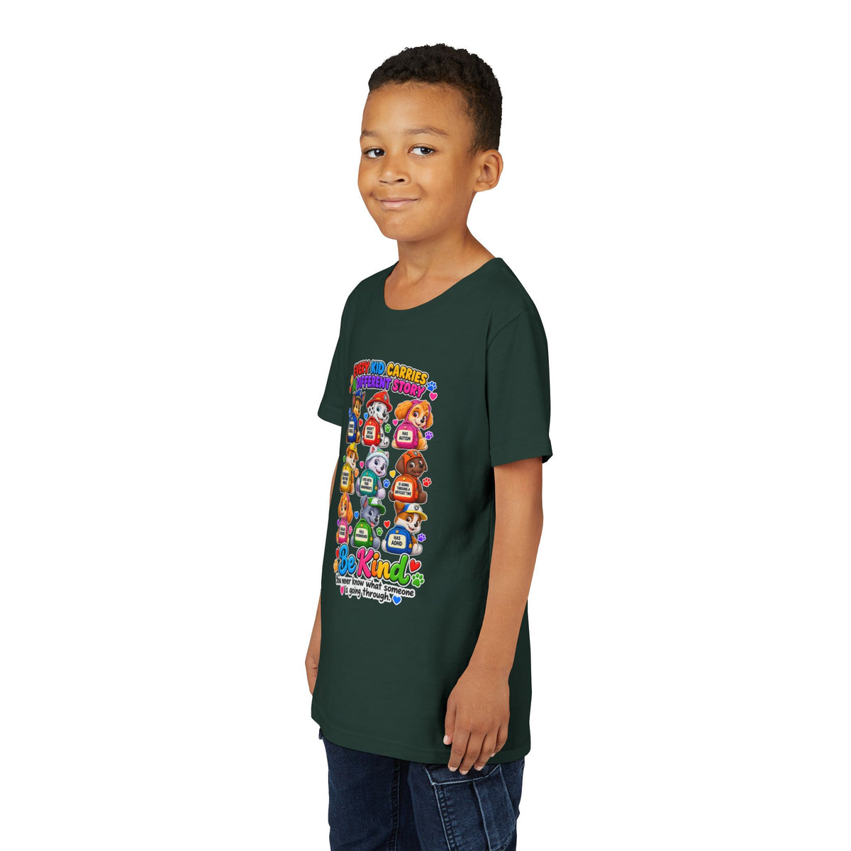 Be Kind Youth Short Sleeve Tee – Colorful Cartoon Character Shirt
