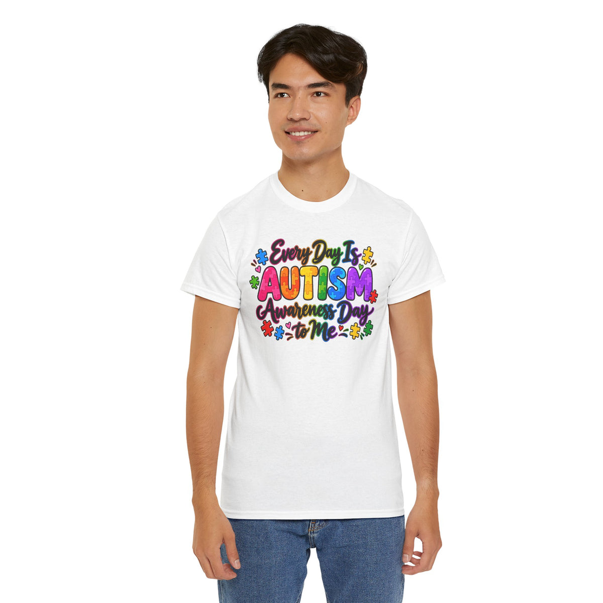 Autism Awareness T-Shirt — "Every Day Is Autism Awareness Day to Me" Colorful Puzzle Tee