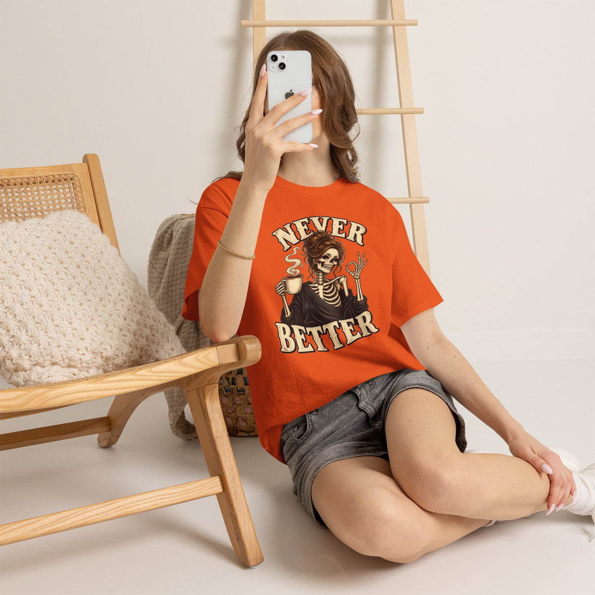 Never Better Skeleton Coffee Graphic Tee