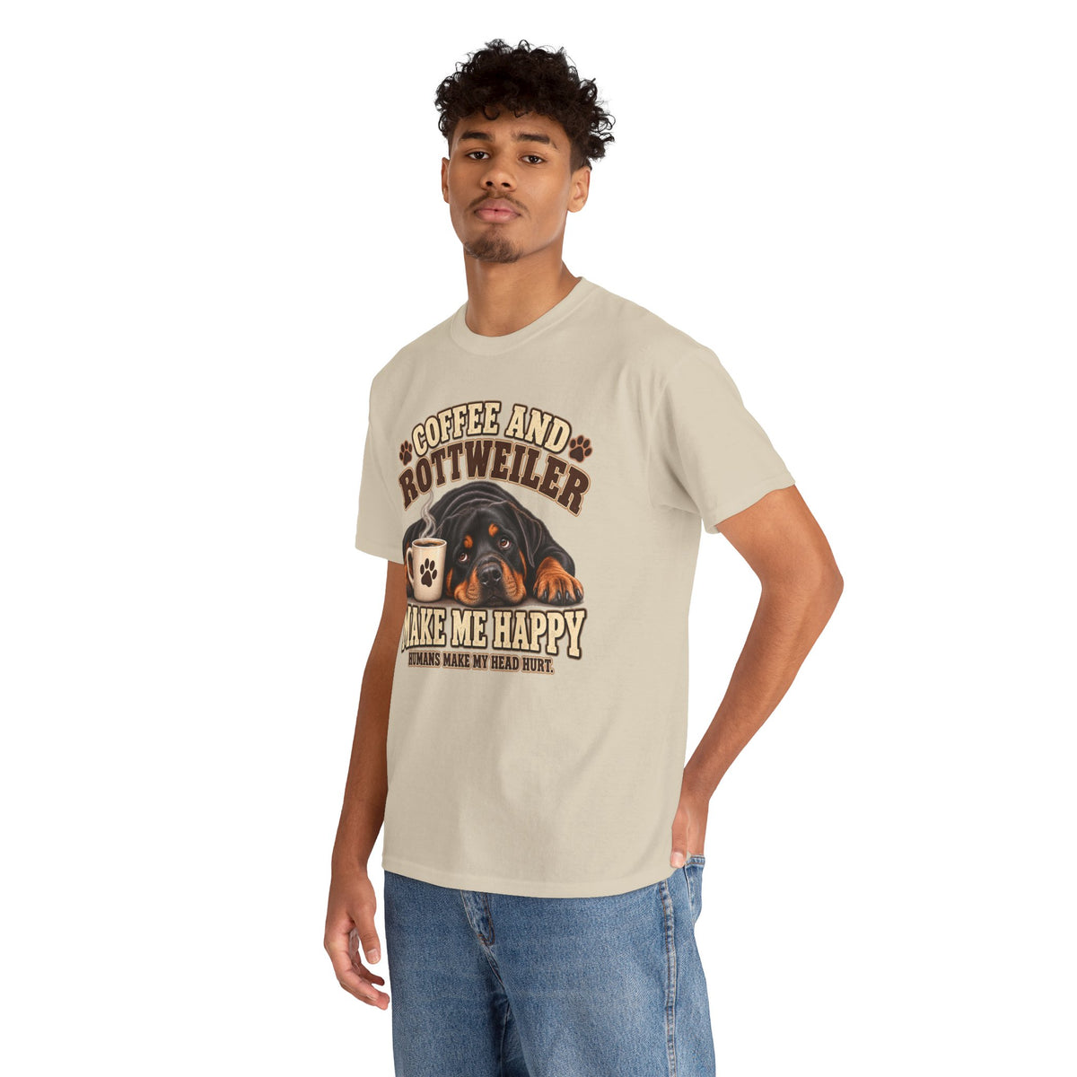 Coffee and Rottweiler Tee — "Coffee and Rottweiler Make Me Happy" Dog Lover Shirt