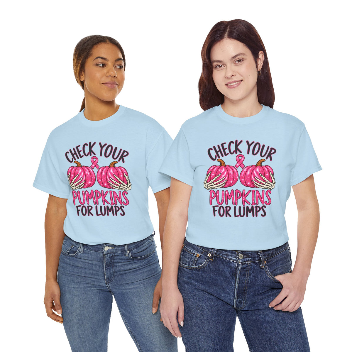 Breast Cancer Awareness T-Shirt — "Check Your Pumpkins for Lumps" Pink Ribbon Tee