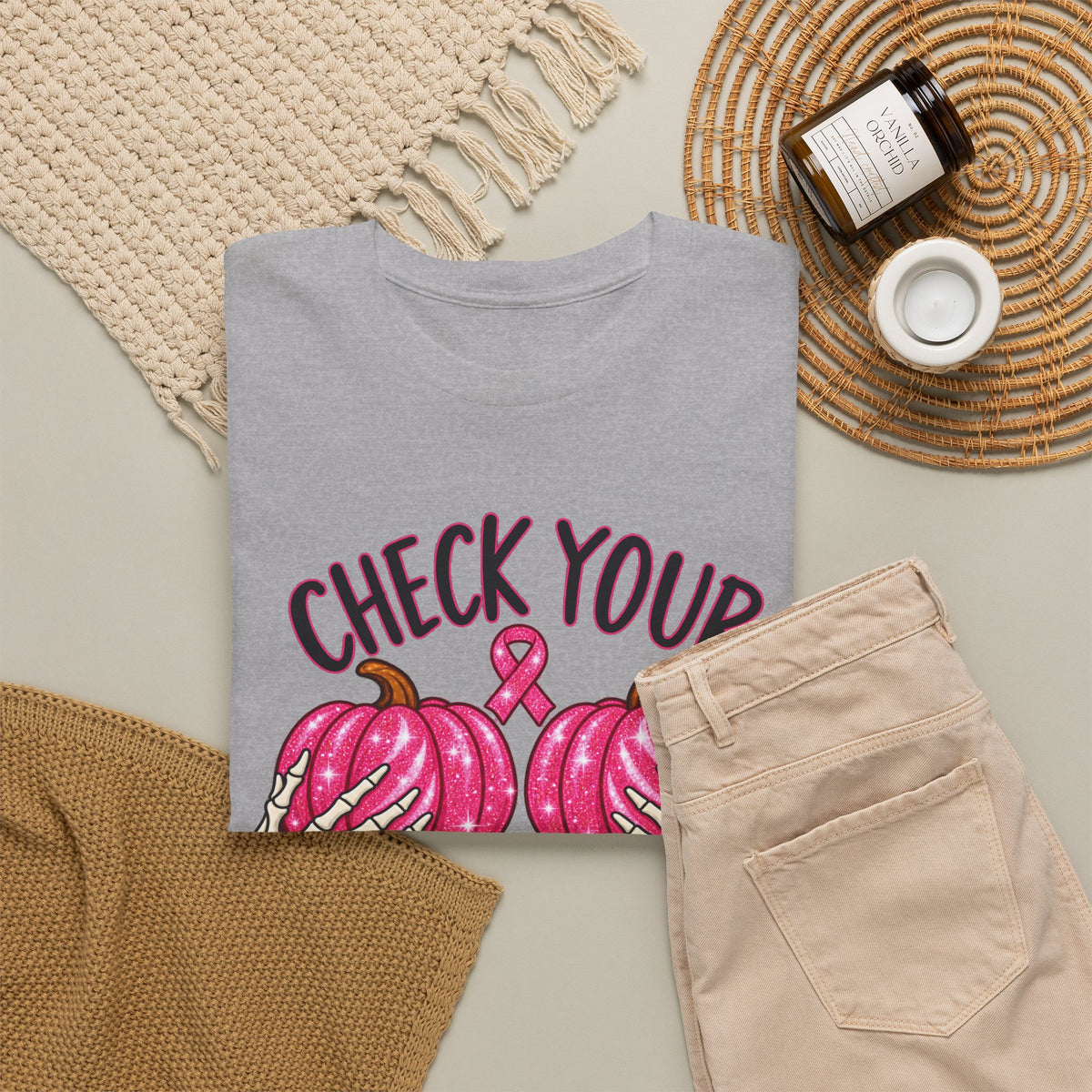Breast Cancer Awareness T-Shirt — "Check Your Pumpkins for Lumps" Pink Ribbon Tee