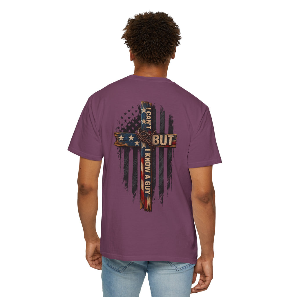 T-Shirt — 'I Can't But I Know A Guy' American Flag Cross Graphic