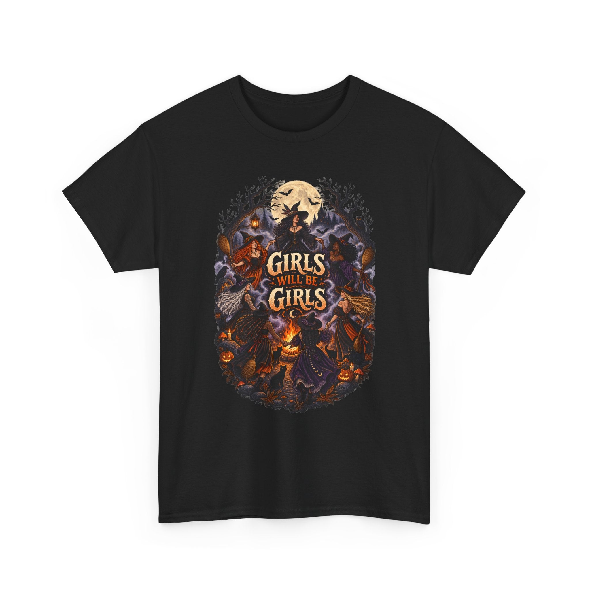 Girls Will Be Girls T-Shirt — Witchy Campfire Illustration Tee