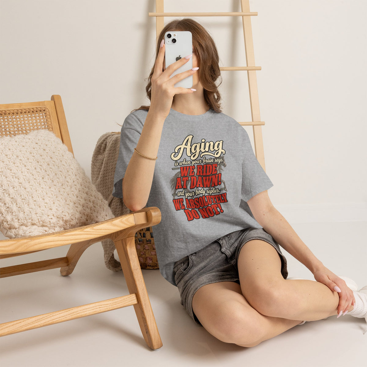 Aging: When Your Brain Says “We Ride at Dawn” Funny Graphic Tee