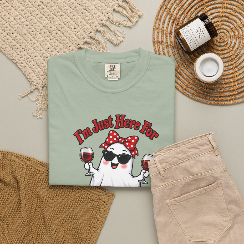 Wine Ghost T-Shirt — "I'm Just Here For The Spirits" Halloween Tee