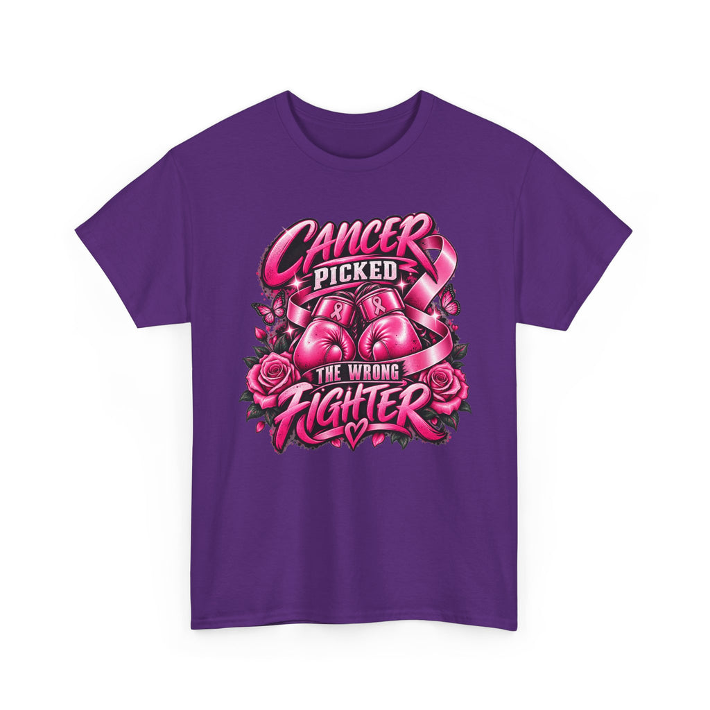 Cancer Picked The Wrong Fighter T-Shirt — Breast Cancer Awareness Support Tee