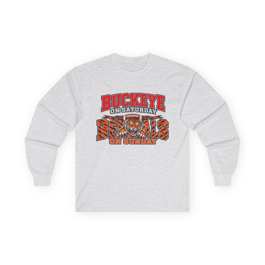 Buckeye Football Long Sleeve Tee – Saturday & Sunday Game Day Shirt