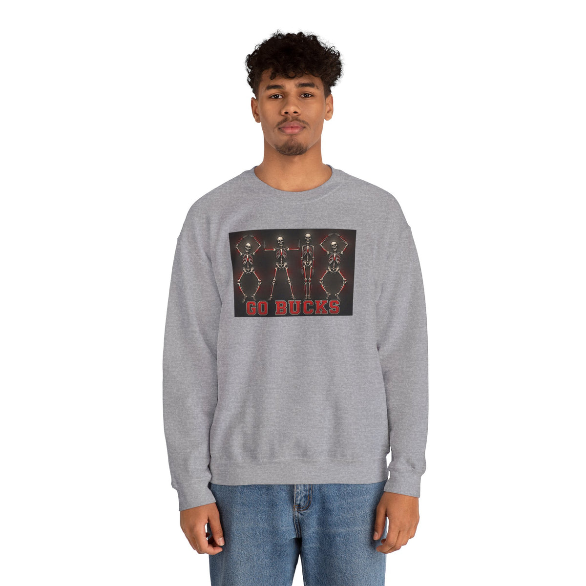 Crewneck Sweatshirt — 'Go Bucks' Dance Skeletons Graphic