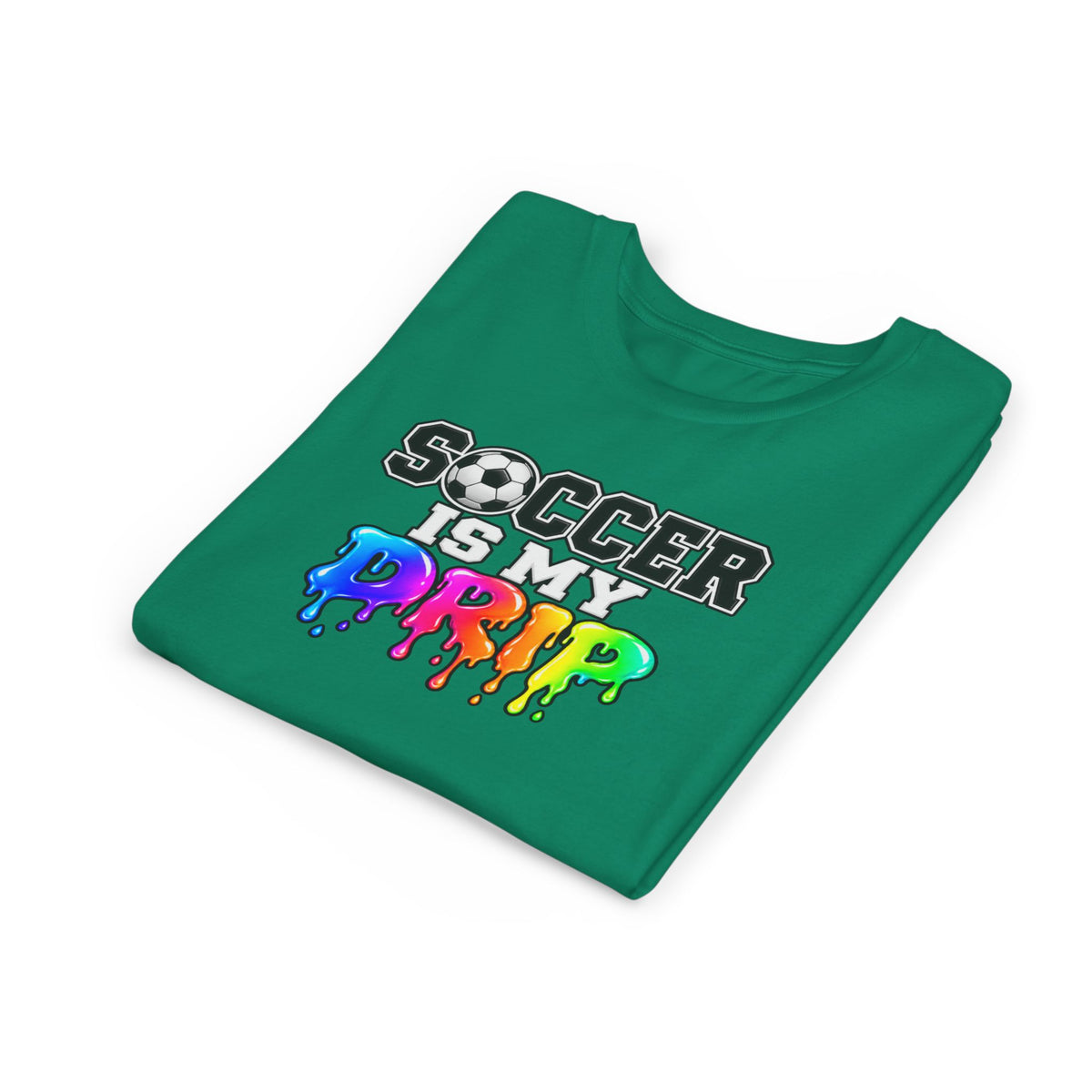 Youth Tee — "Soccer Is My Drip" Colorful Drip Soccer Graphic