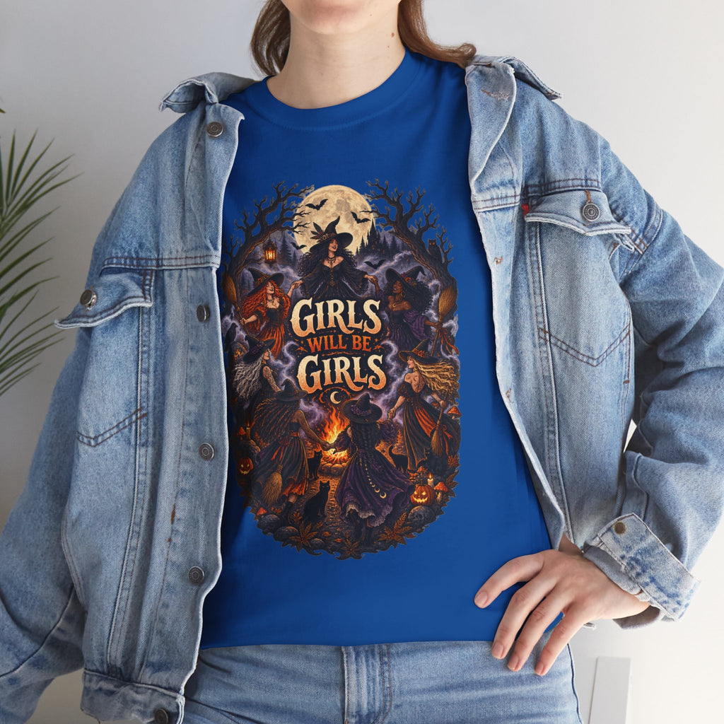 Girls Will Be Girls T-Shirt — Witchy Campfire Illustration Tee