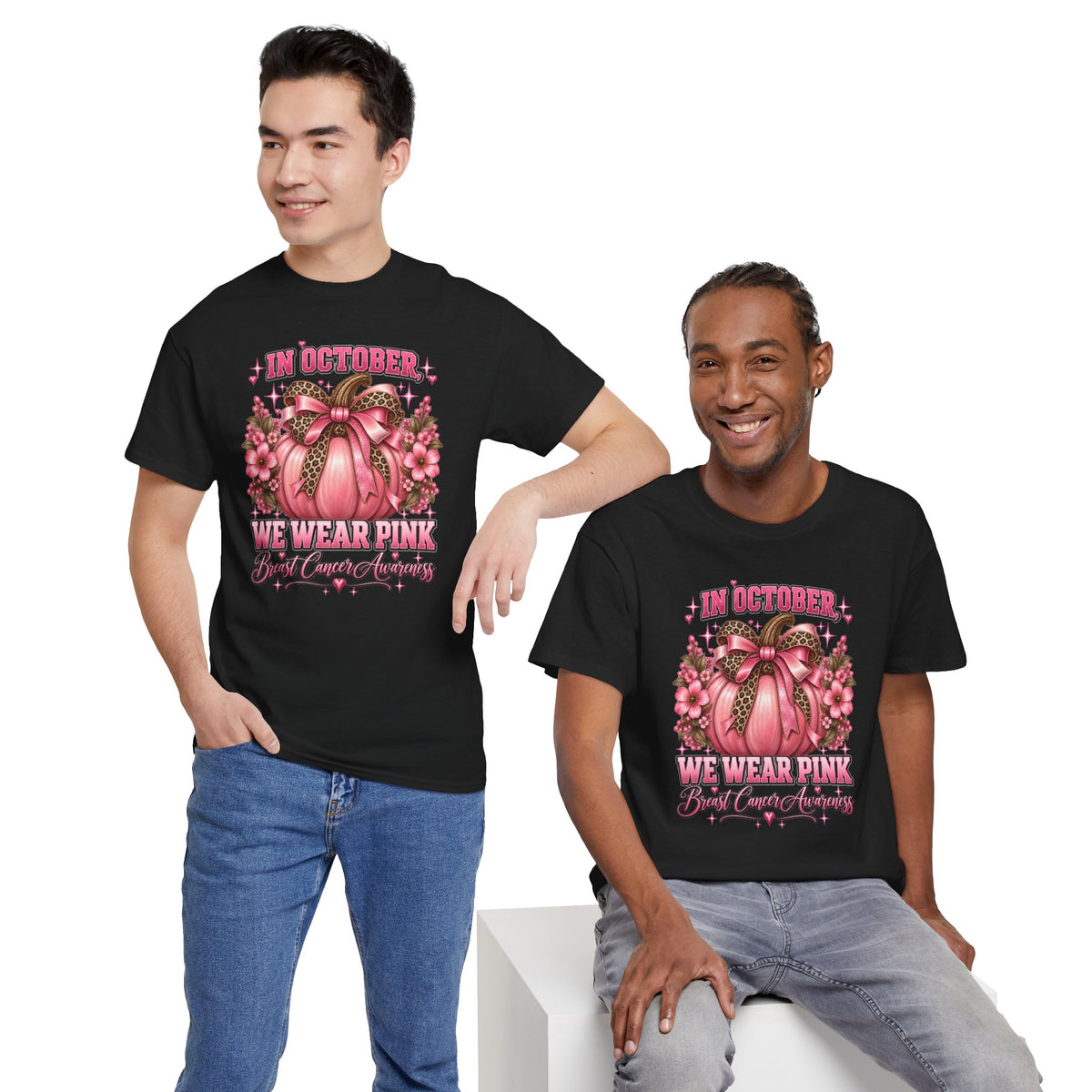 Breast Cancer Awareness T-Shirt — "In October We Wear Pink" Pumpkin Design