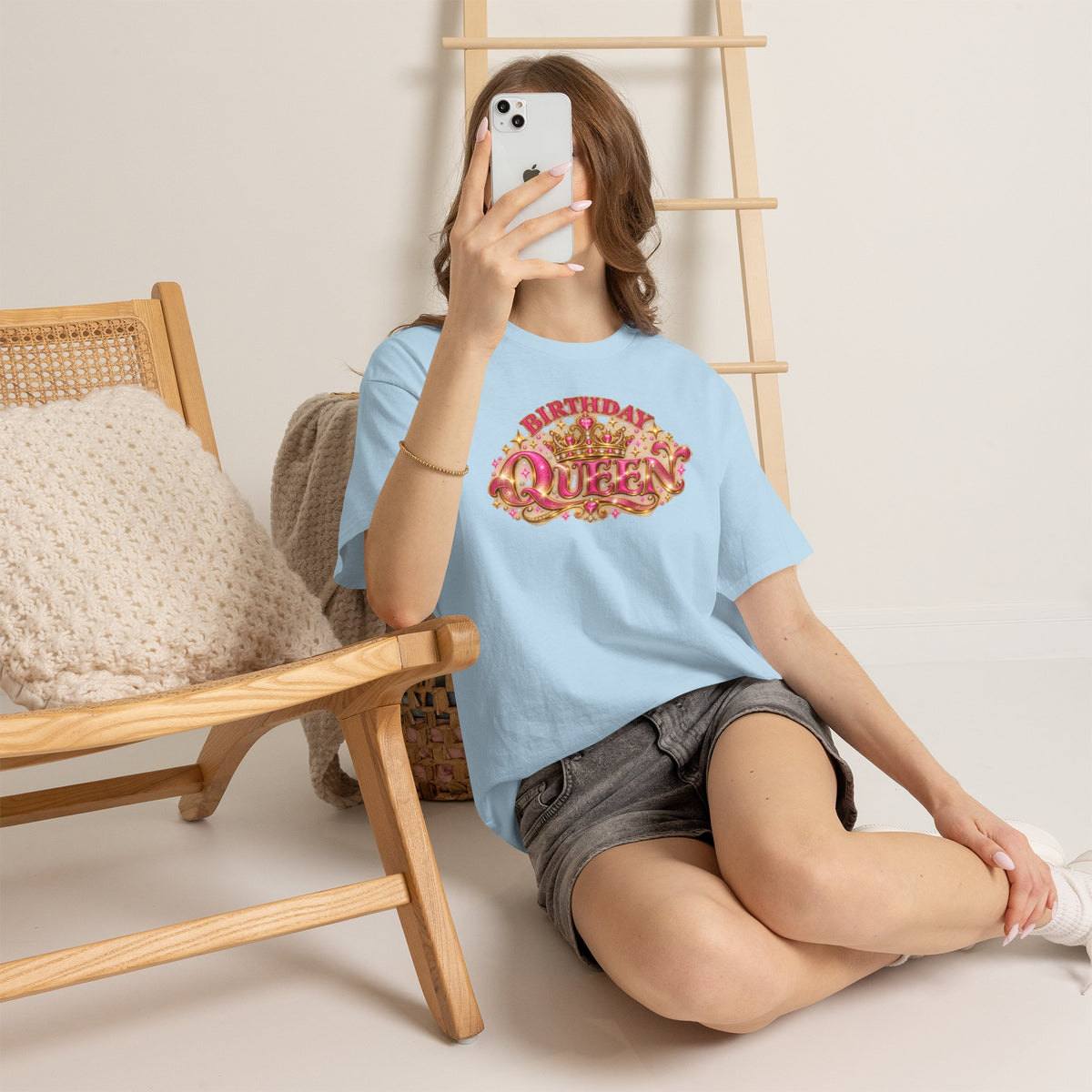 Birthday Queen Graphic T-Shirt | Pink & Gold Crown