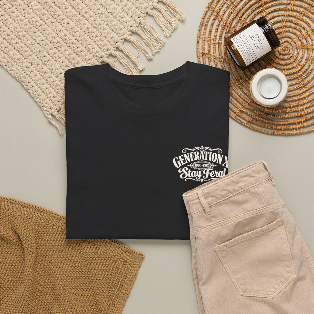 Generation X T‑Shirt — 'Stay Feral' Vintage Whiskey Label Tee (Born 1965–1980)