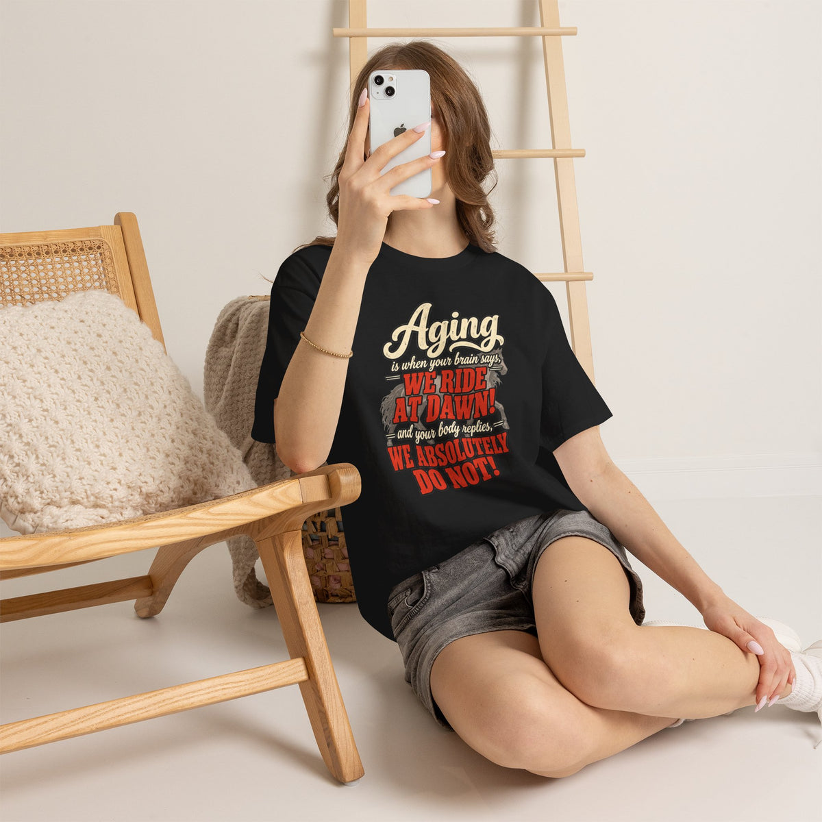 Aging: When Your Brain Says “We Ride at Dawn” Funny Graphic Tee