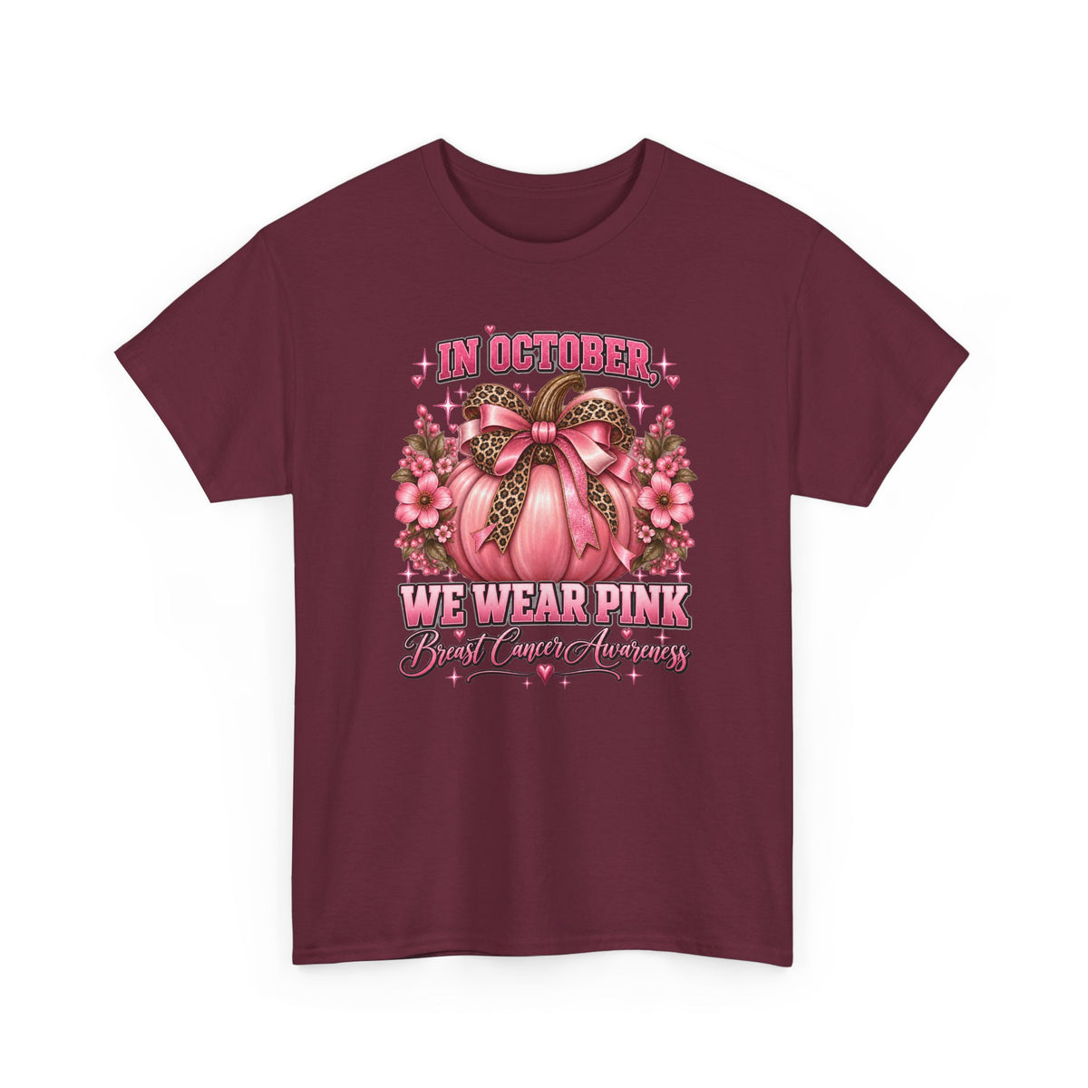 Breast Cancer Awareness T-Shirt — "In October We Wear Pink" Pumpkin Design