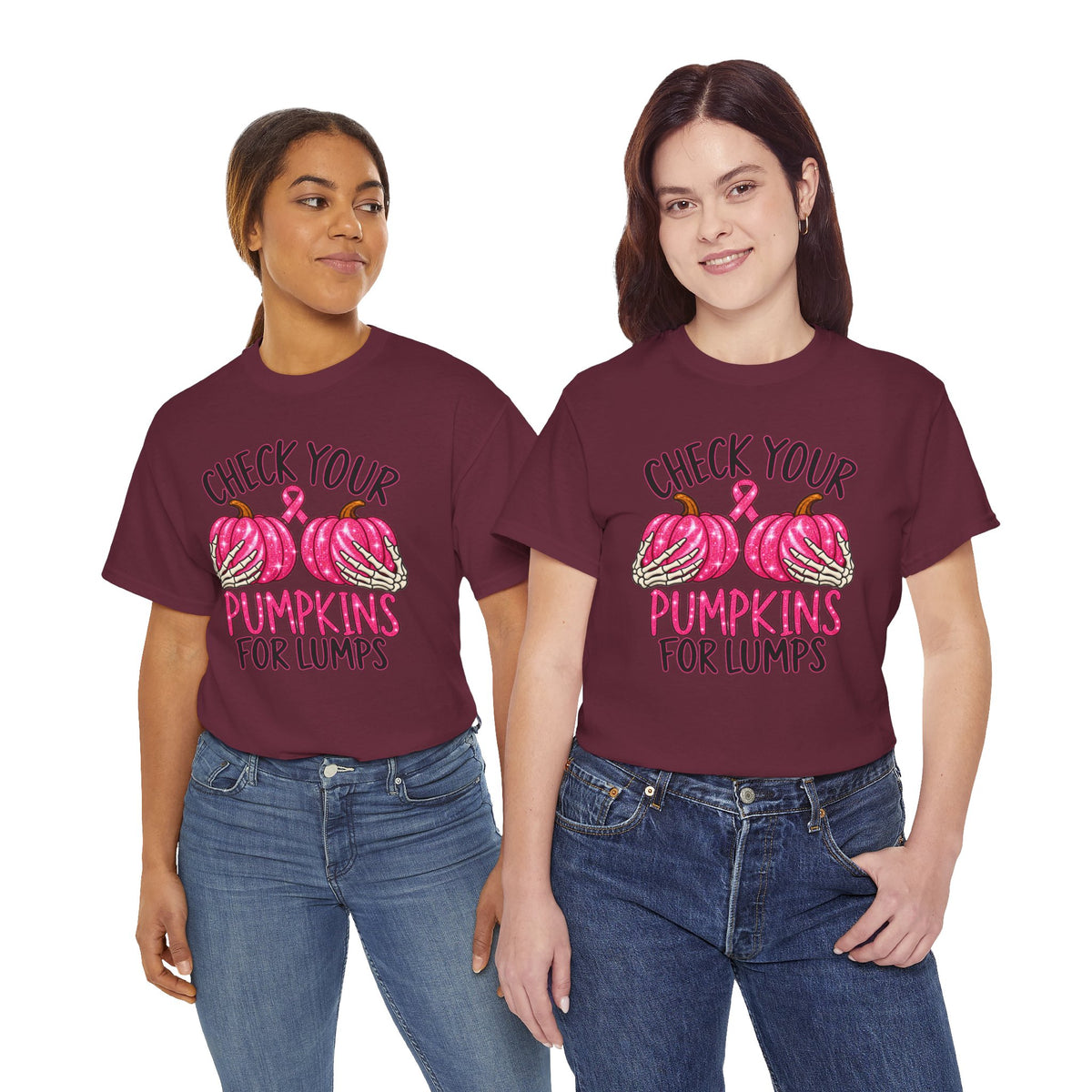 Breast Cancer Awareness T-Shirt — "Check Your Pumpkins for Lumps" Pink Ribbon Tee