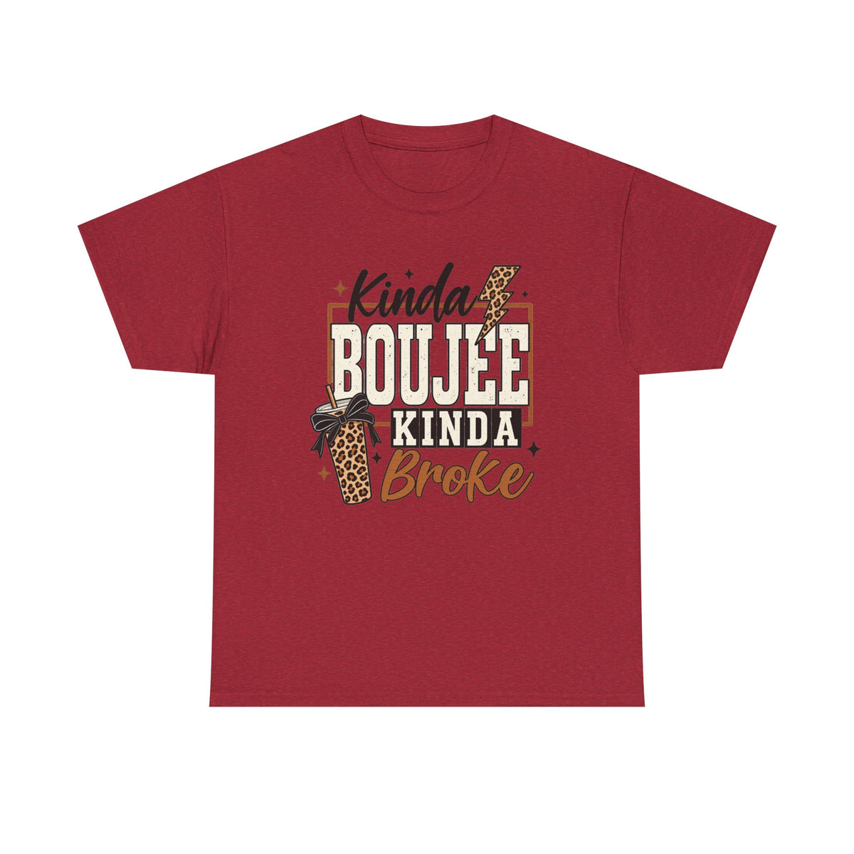 Kinda Boujee Kinda Broke Tee — Leopard Coffee Cup Graphic Shirt