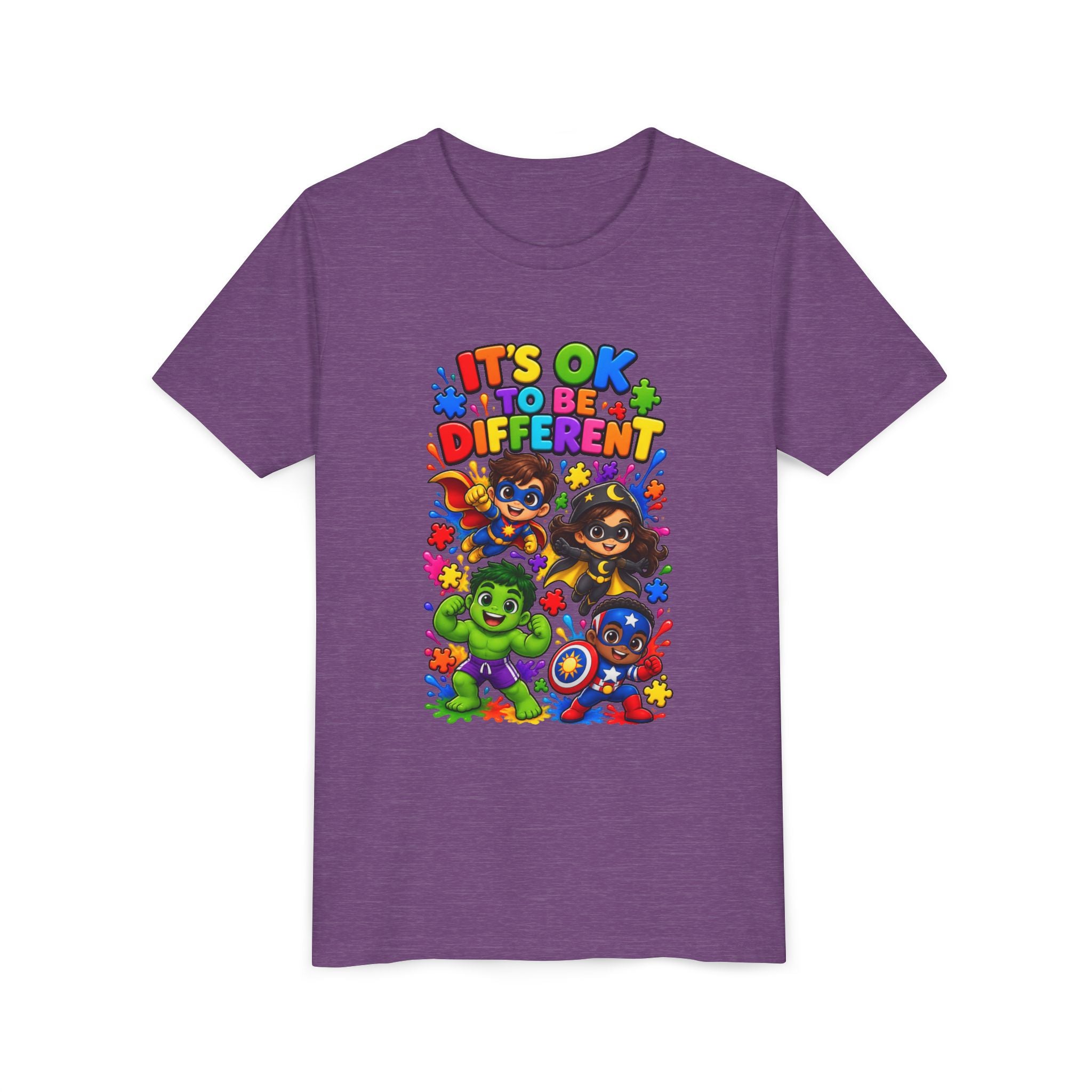 Kids T-Shirt — "It's OK to Be Different" Colorful Superhero Diversity Tee