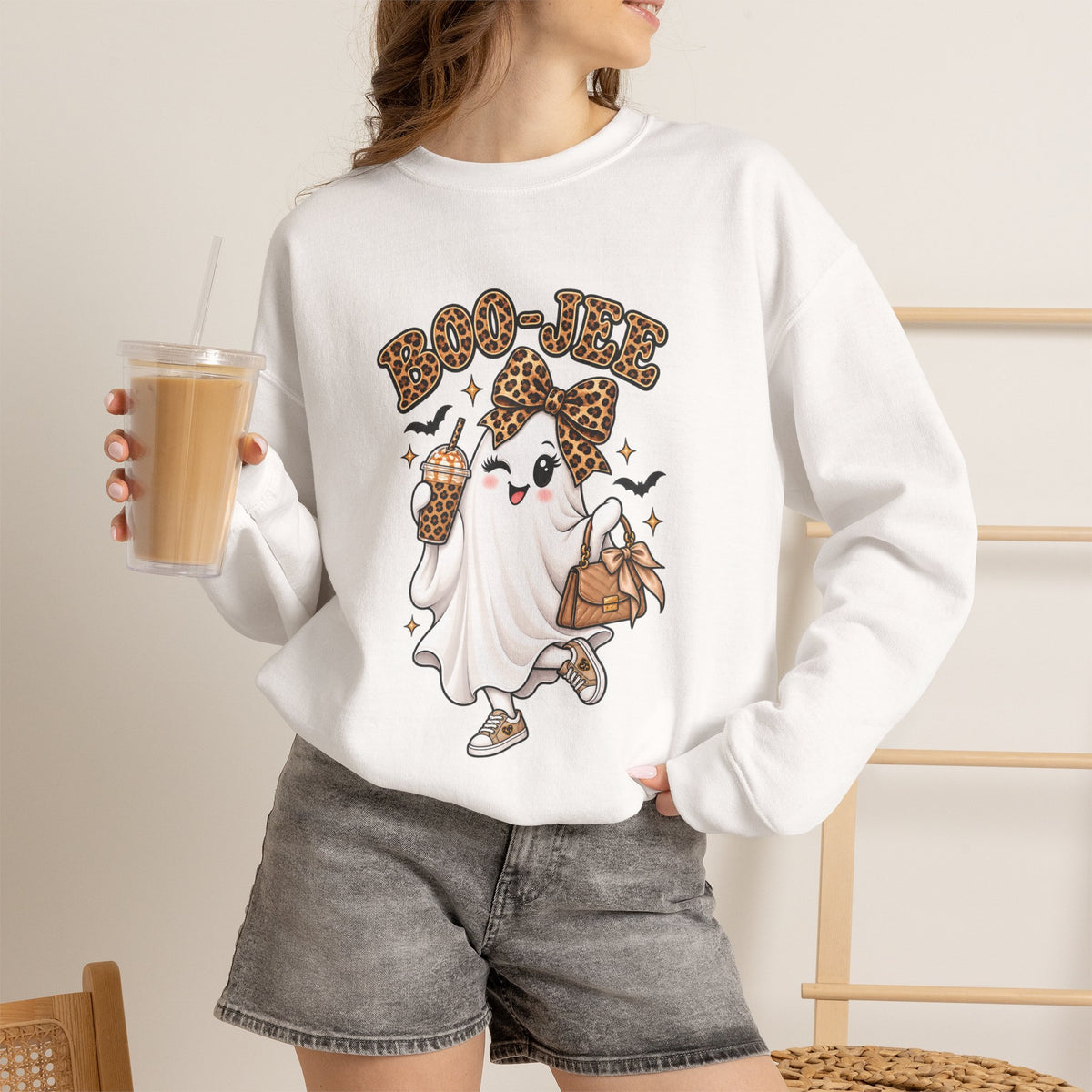 Ghost Trick Crewneck Sweatshirt — "Boo-tiful" Leopard Halloween Ghost Design