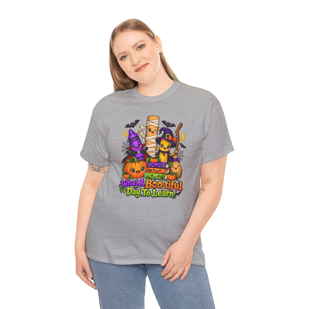 Halloween Teacher Tee — "What A Boo-tiful Day To Learn" Kids' Classroom Shirt