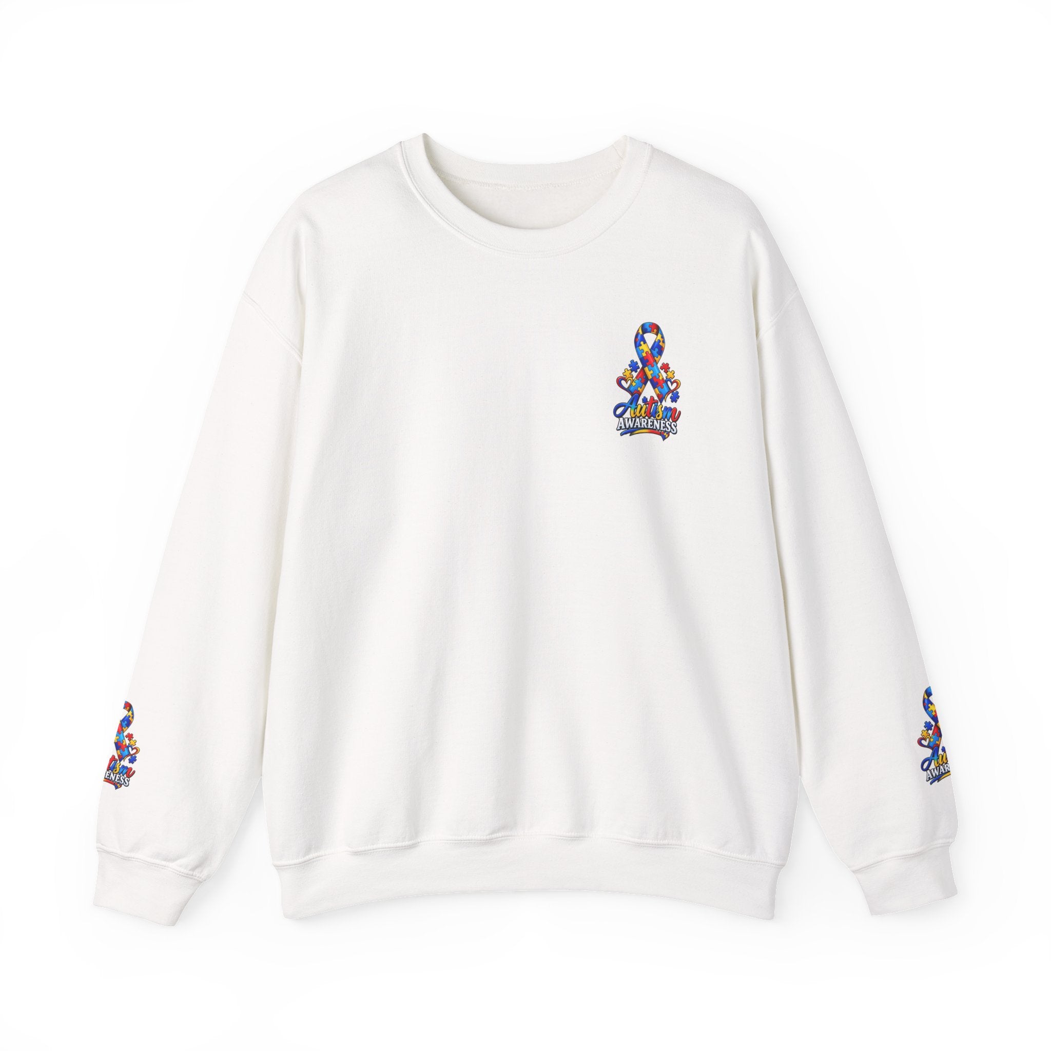 Autism Awareness Crewneck Sweatshirt — "Color Outside the Lines" Puzzle Ribbon Design