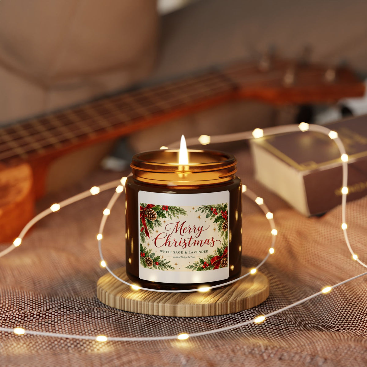 Merry Christmas White Sage and Lavender Scented Soy Candle – Festive Holiday Gift