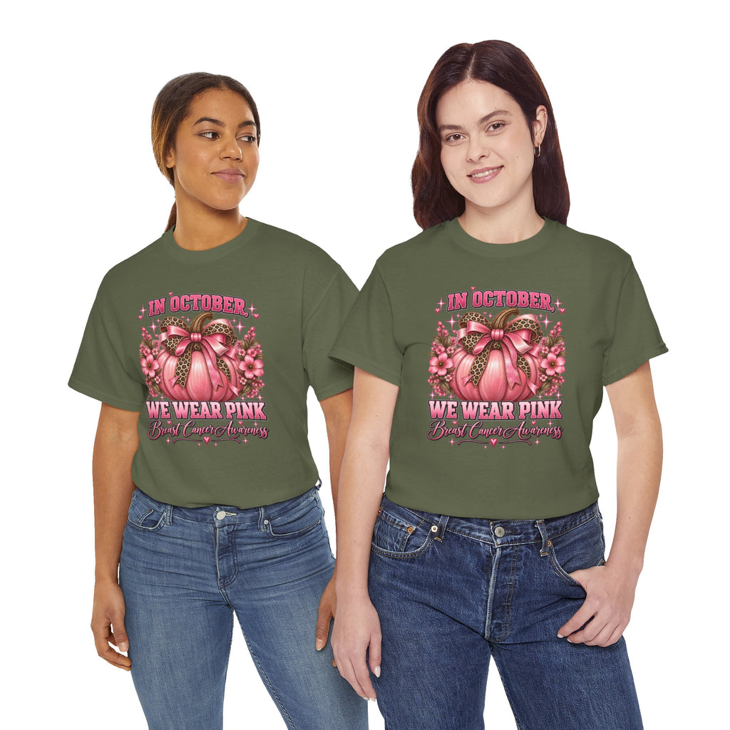 Breast Cancer Awareness T-Shirt — "In October We Wear Pink" Pumpkin Design