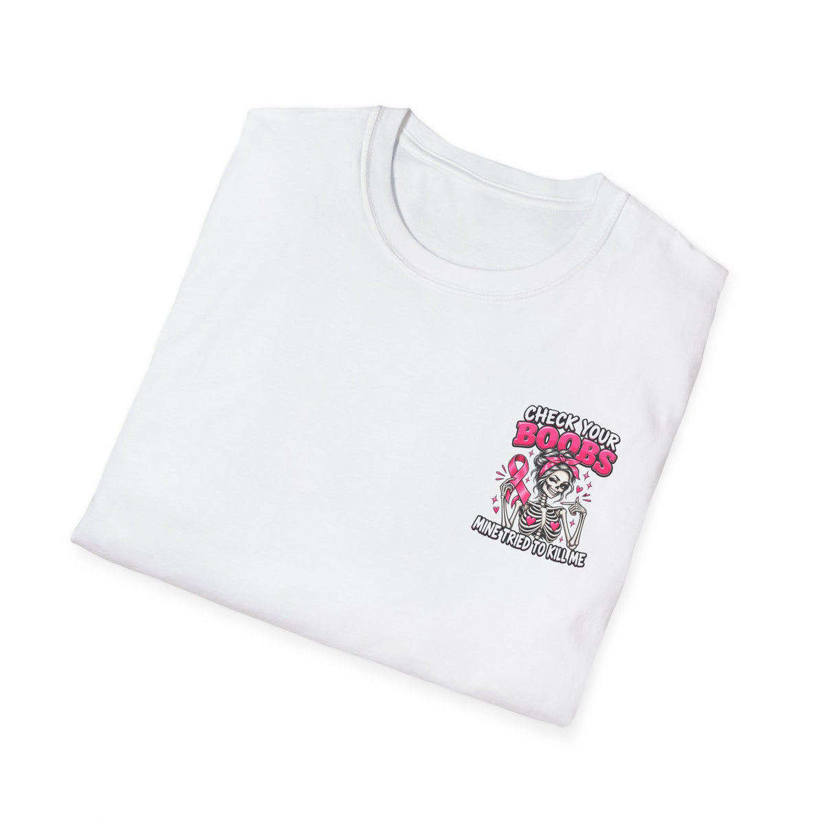 Breast Cancer Awareness T-Shirt — “Check Your Boobs, Mine Tried to Kill Me” Graphic Tee