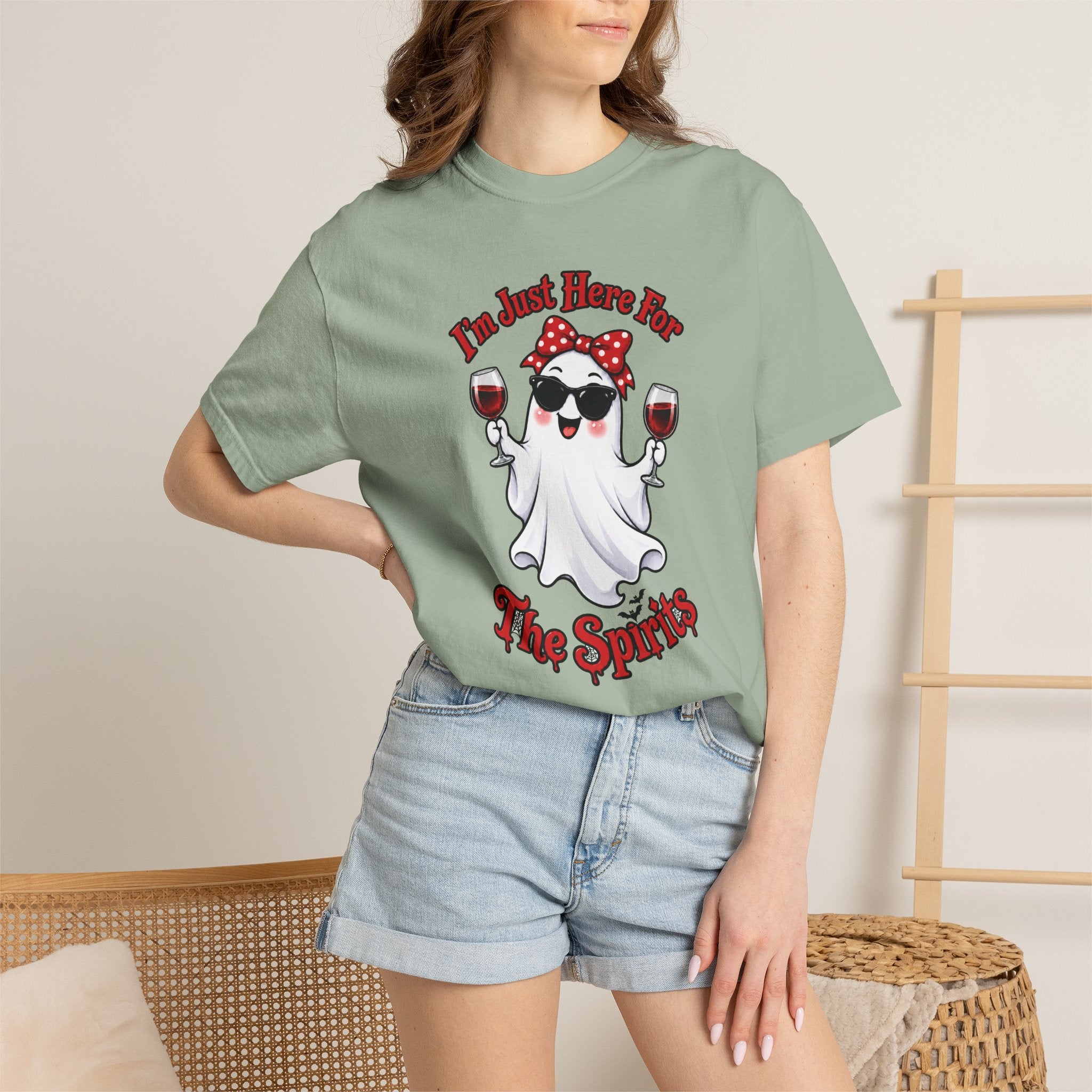 Wine Ghost T-Shirt — "I'm Just Here For The Spirits" Halloween Tee
