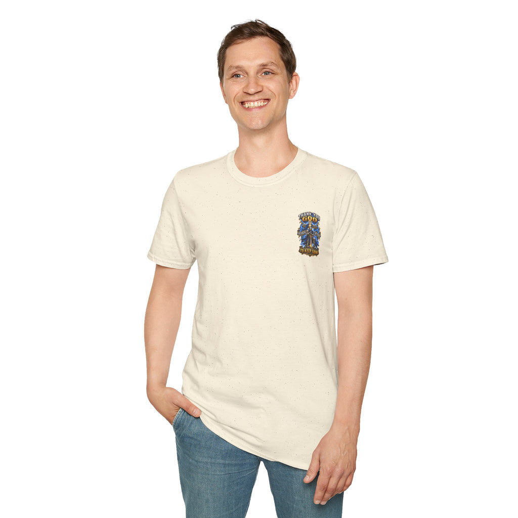 T-Shirt — "Thank You God I Keep Going" Faith Graphic Pocket Tee