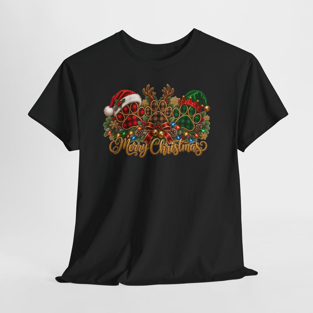 Merry Christmas Paw Prints Holiday Graphic Tee