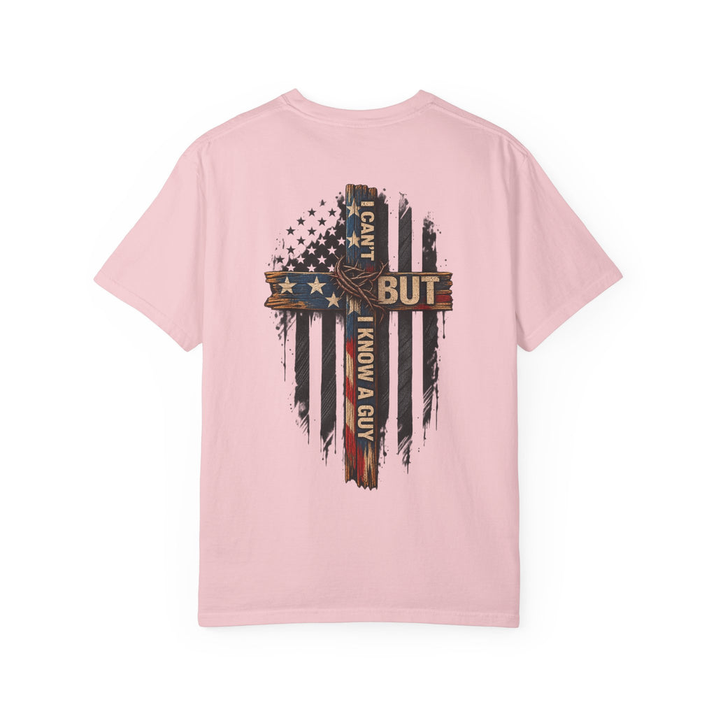 T-Shirt — 'I Can't But I Know A Guy' American Flag Cross Graphic