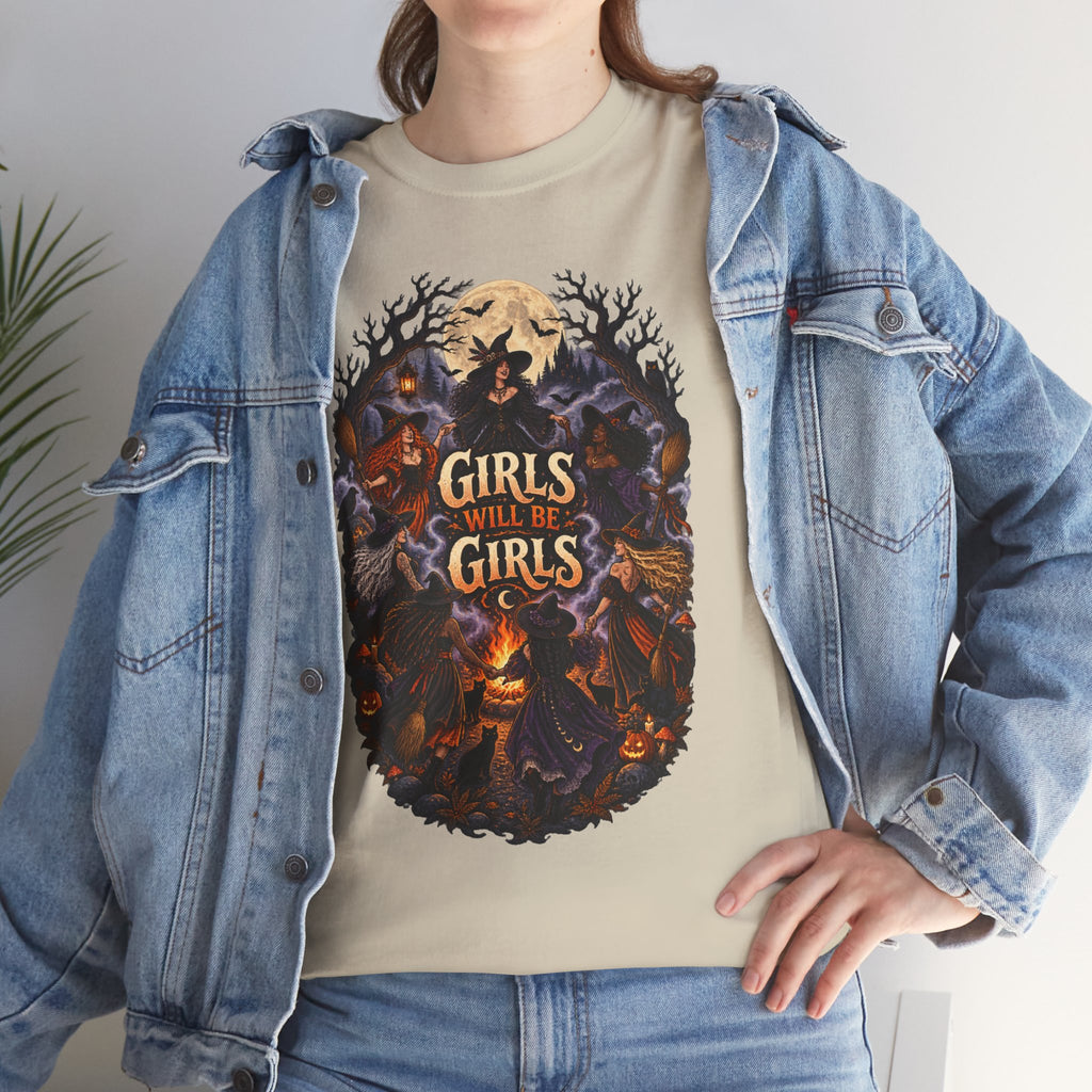 Girls Will Be Girls T-Shirt — Witchy Campfire Illustration Tee