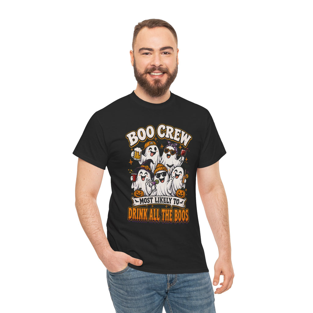 Boo Crew Halloween Tee — “Most Likely To Drink All The Boos” Ghost Party Shirt