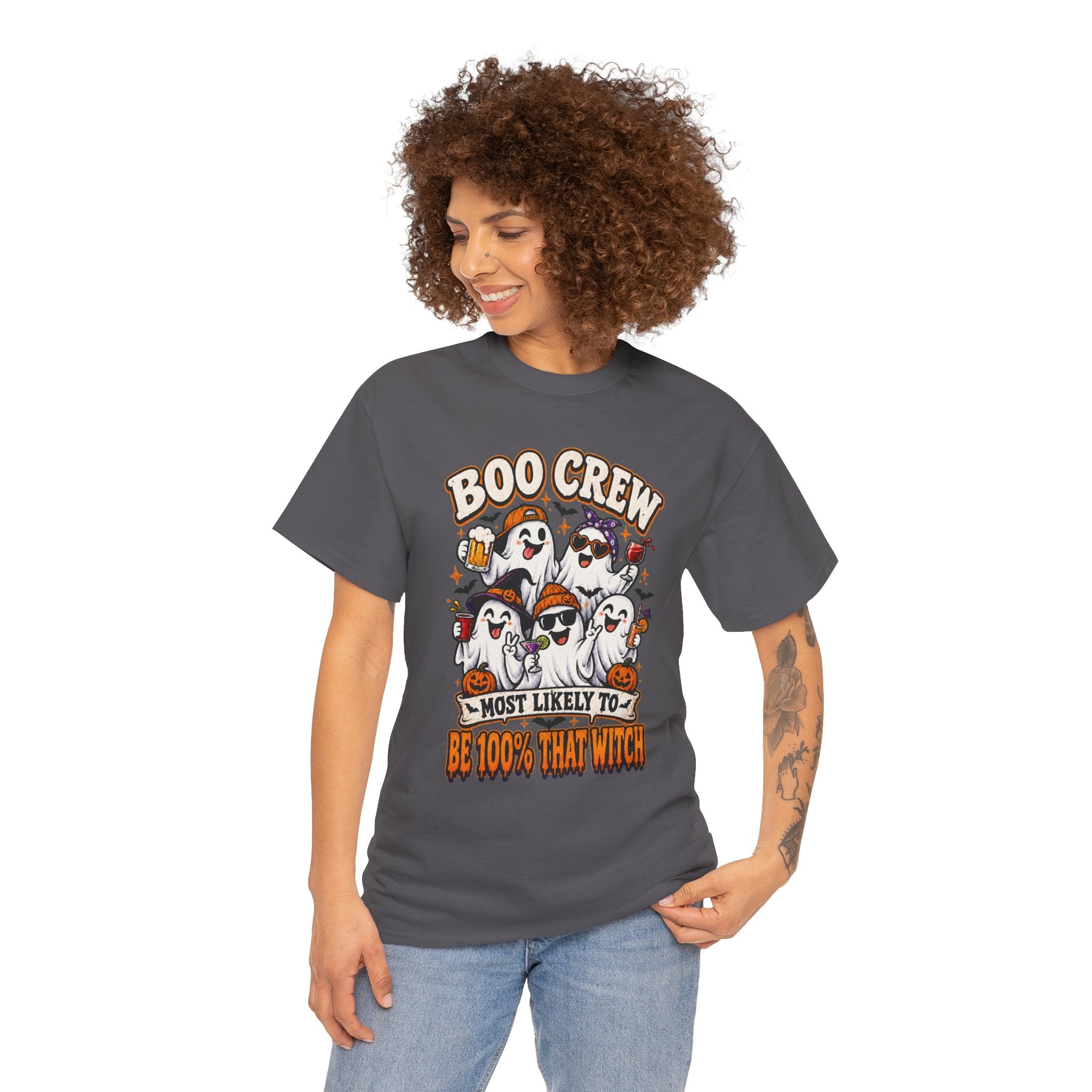 Boo Crew Halloween T-Shirt – "Most Likely To Be 100% That Witch" Ghosts Tee