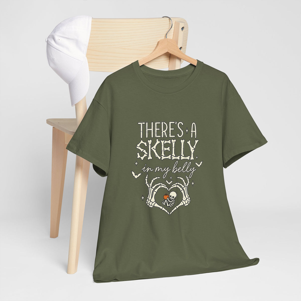 Skeleton Heart T‑Shirt — "There's a Skelly in My Belly" Cute Halloween Tee