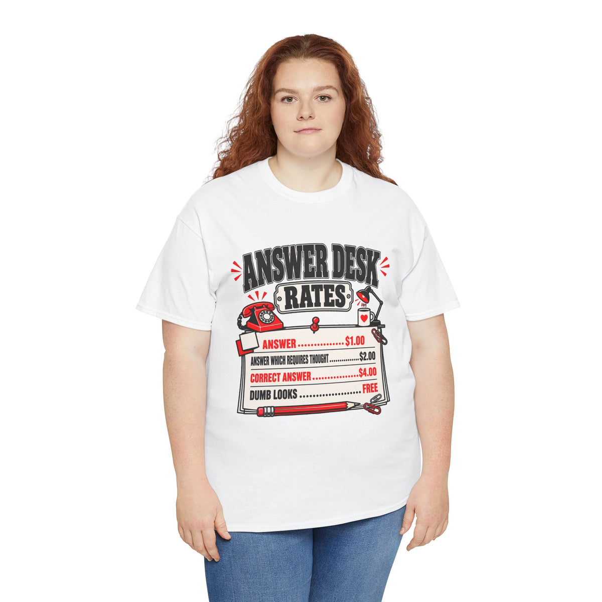 Answer Desk Rates T-Shirt — Funny Help Desk IT Support Tee ("Answer 1.00, Correct Answer 4.00")