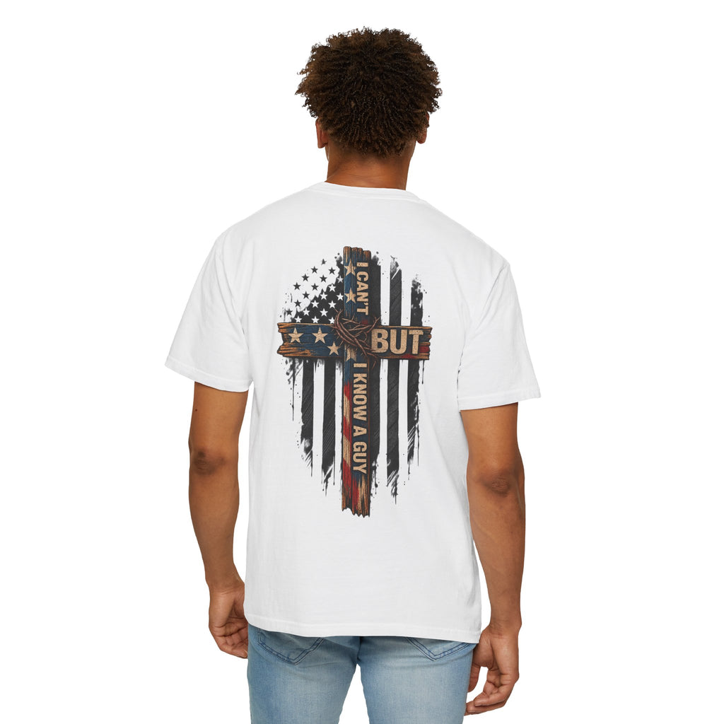 T-Shirt — 'I Can't But I Know A Guy' American Flag Cross Graphic